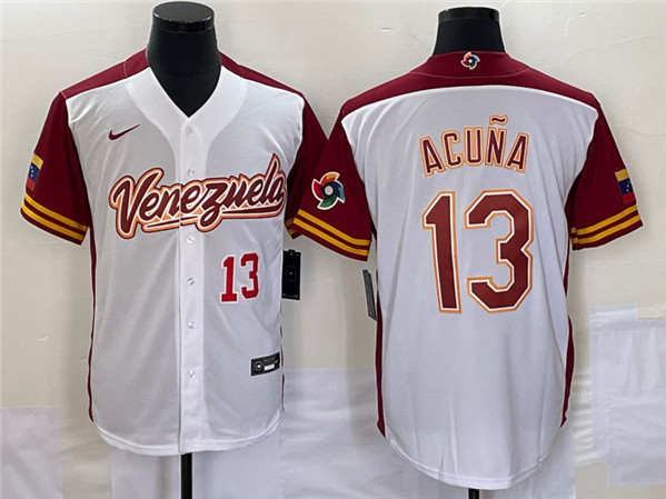 Men's Venezuela Baseball #13 Venezuela Acuña Jr. 2023 White World Baseball Classic With Patch Stitched Jersey